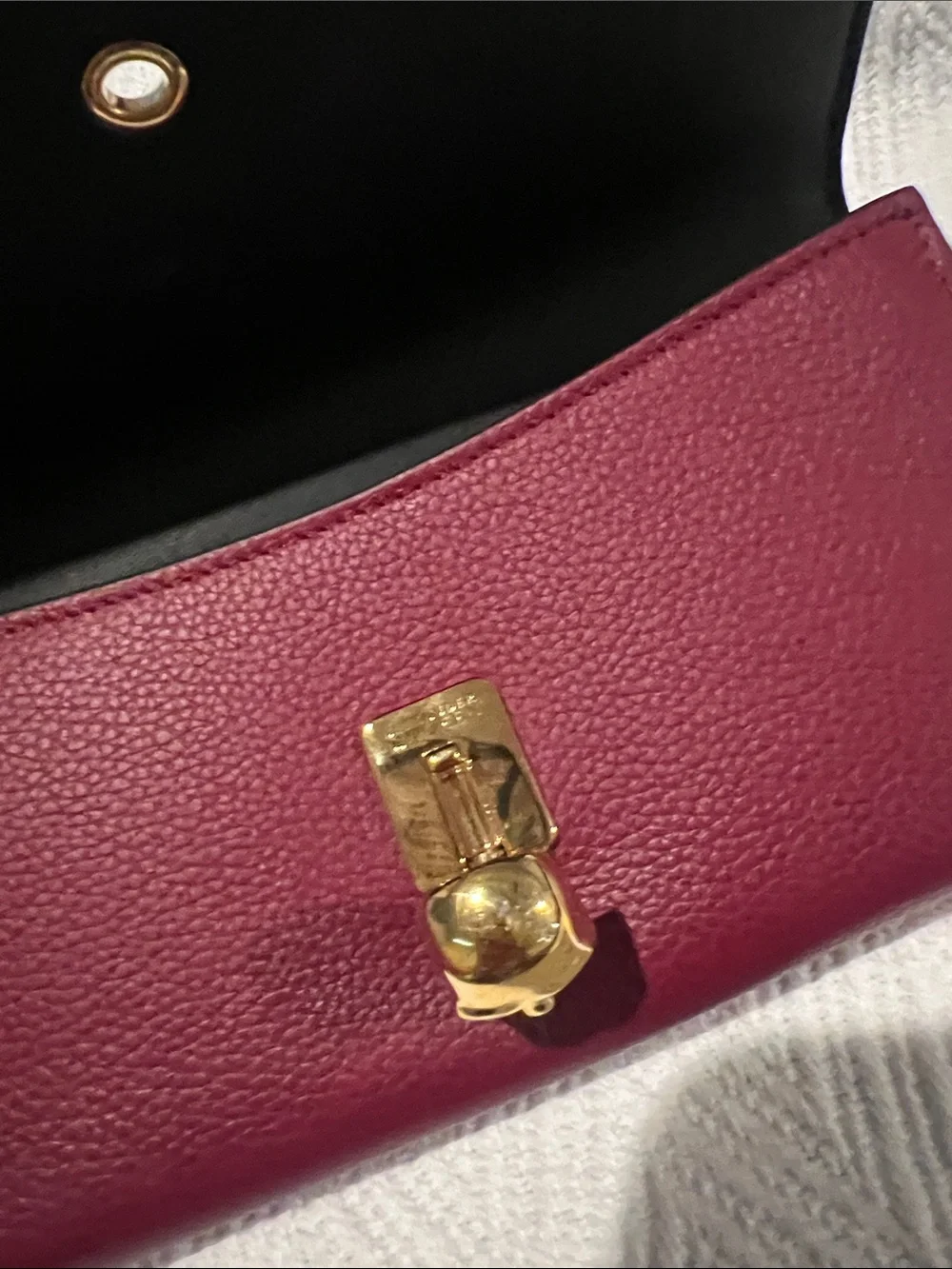 Alexander McQueen Wine Red Leather Key & Card Holder with Gold Skull